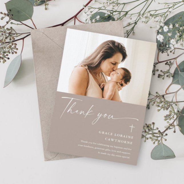 Carte de remerciements de Baptême de Script élégan (Créateur téléchargé)