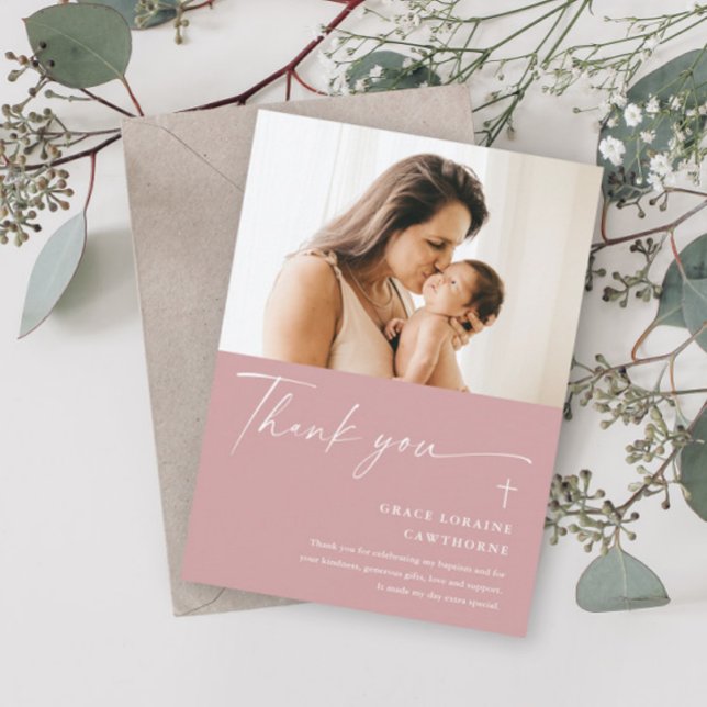 Carte de remerciements de Baptême de Script élégan (Créateur téléchargé)