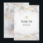Carte de remerciements de Bat mitzvah géométrique<br><div class="desc">carte de remerciements bat mitzvah avec une texture marbré avec un cadre géométrique or et un inversé en marbre doré.</div>