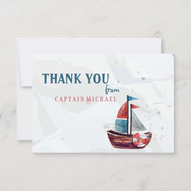 Carte de remerciements de bateau aquarelle (Devant)