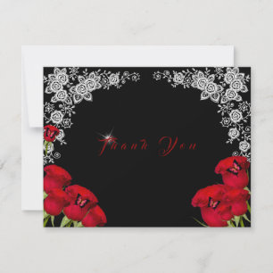 Carte De Remerciements De belles roses rouges Quinceanera papillons