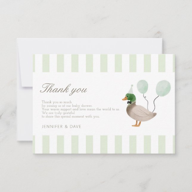 Carte de remerciements de canard vert Mallard (Devant)