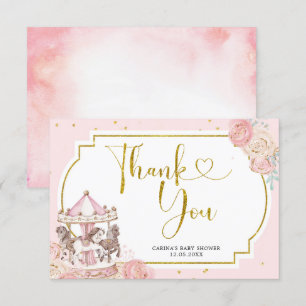 Carte de remerciements de carrousel magique rose e