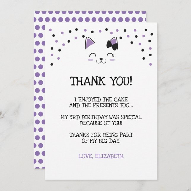 Carte de remerciements de chat de Kitty (Devant / Derrière)