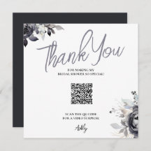 Carte de remerciements de code QR floral noir