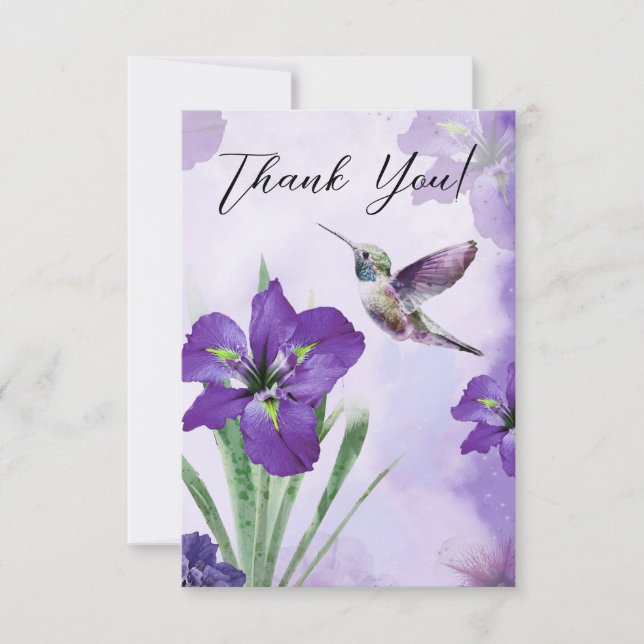 Carte de remerciements de colibri Iris violet (Devant)