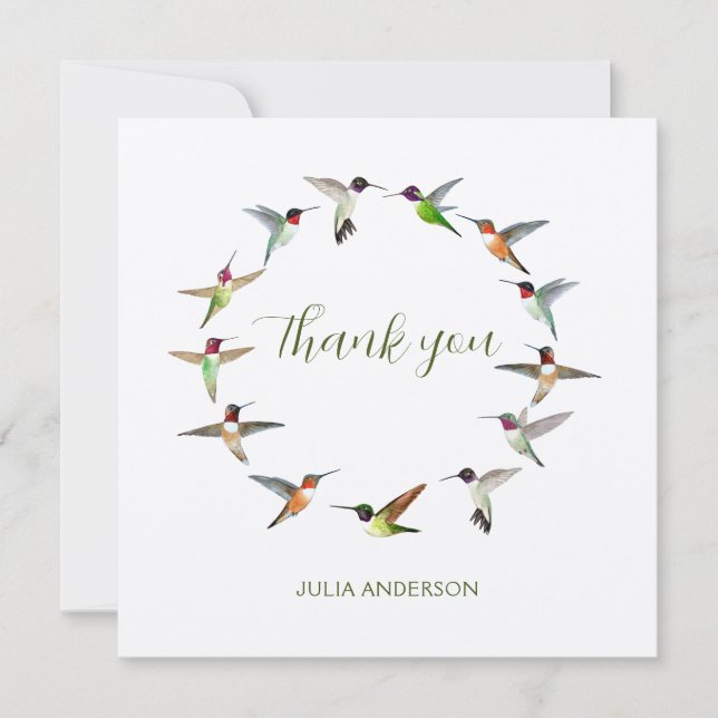Carte de remerciements de colibris personnalisés (Devant)