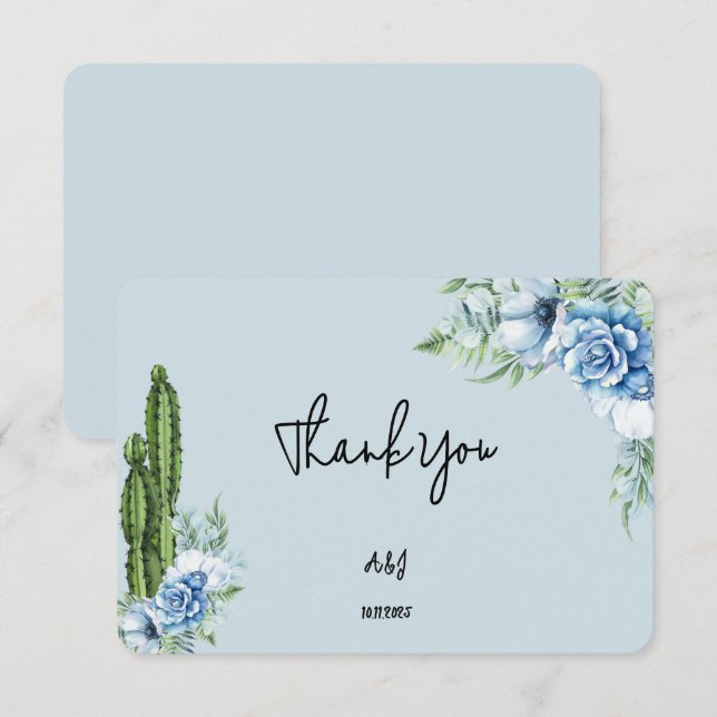 carte de remerciements de cowboy à fleurs bleues (Devant / Derrière)
