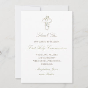 carte de remerciements de croix blanche feuille ve