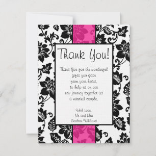 Carte de remerciements de Damas Floral noir/rose c