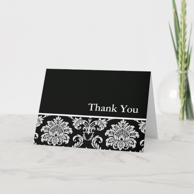 Carte de remerciements de Damas noir et blanc (Devant)