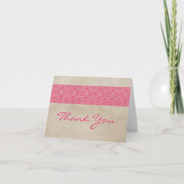 Carte de remerciements de dentelle rose rustique (Devant)