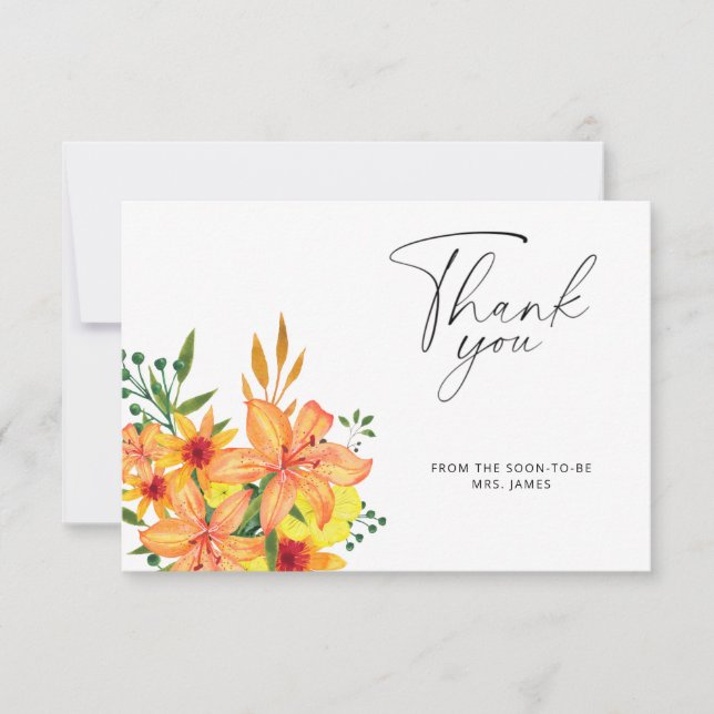 Carte de remerciements de douche à nuptiale orange (Devant)
