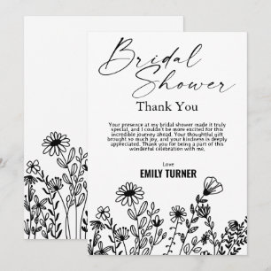 carte de remerciements de douche nuptiale fleur sa