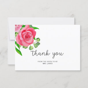 carte de remerciements de douche nuptiale rose