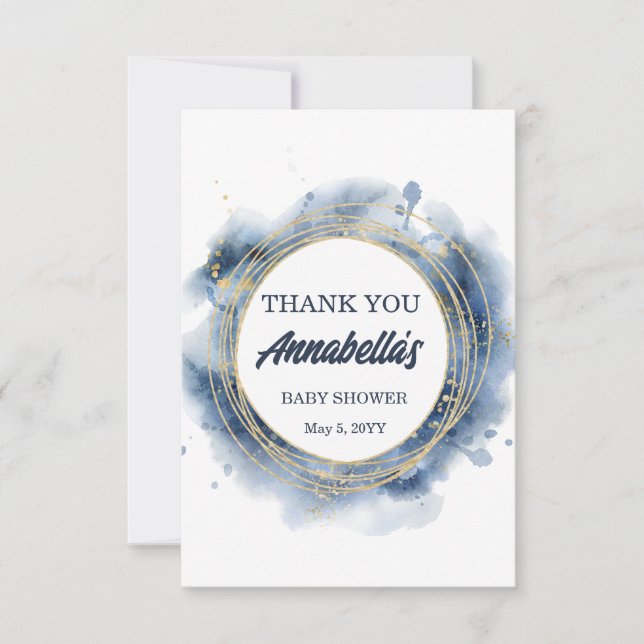 Carte de remerciements de douche pour bébé bleu (Devant)