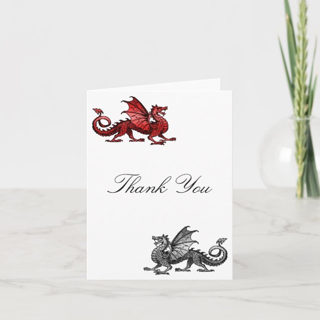 Carte de remerciements de dragon d'argent rouge (Devant)