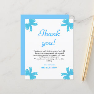 Carte de remerciements de Fête des mariées Bleu Bo