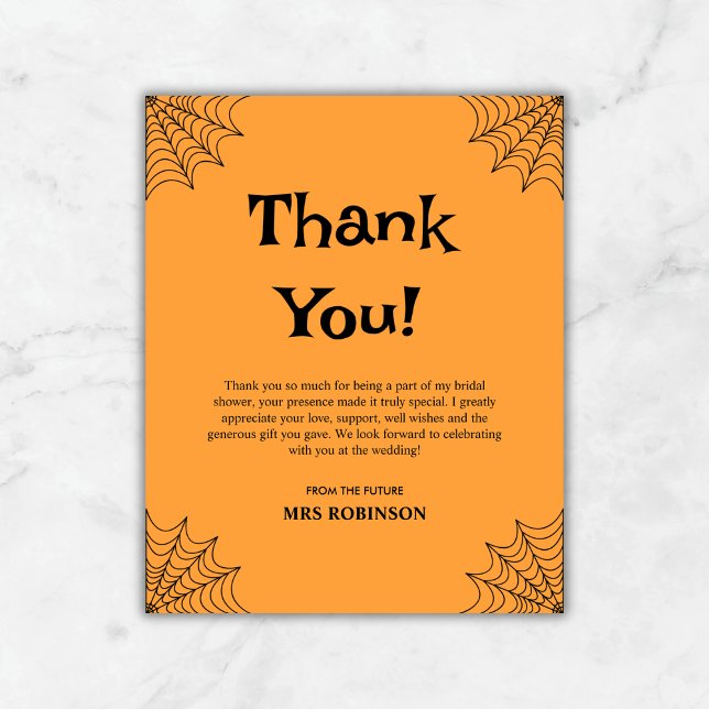 Carte de remerciements de Fête des mariées d'Hallo (Budget Orange She Found Her Boo Halloween Bridal Shower Thank You Card  )