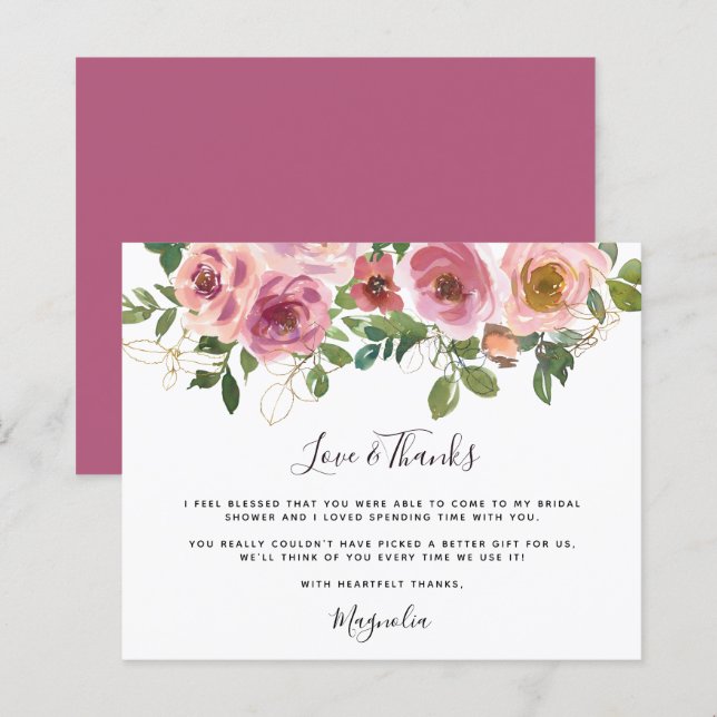 Carte de remerciements de Fête des mariées florale (Devant / Derrière)