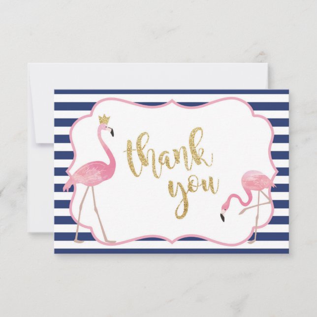 Carte de remerciements de Flamant rose de rayure (Devant)