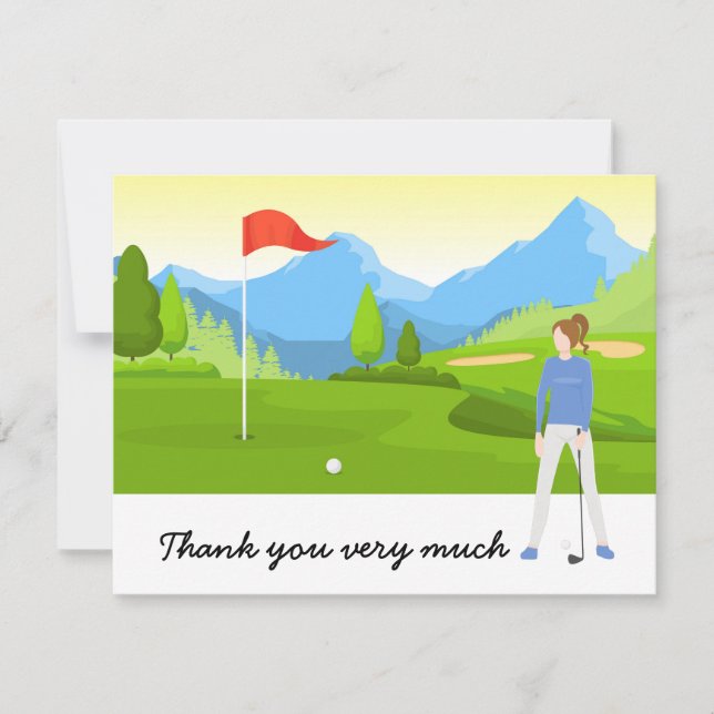 Carte de remerciements de golf avec golfeur en ver (Devant)