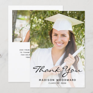 Carte de remerciements de graduation en noir à deu