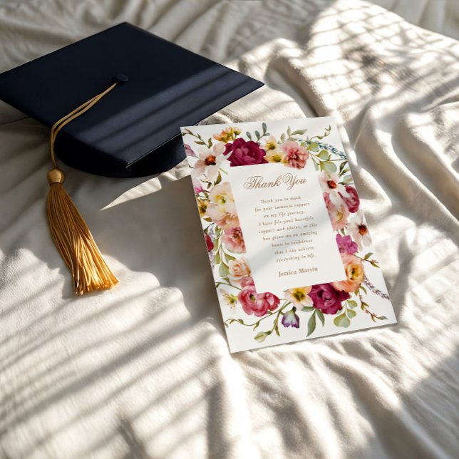 Carte de remerciements de graduation florale de pr (Créateur téléchargé)