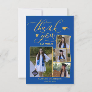 Carte de remerciements de graduation photo Gold Bl
