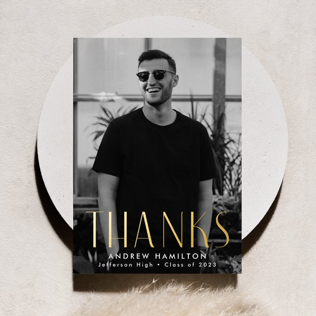 Carte de remerciements de graduation photo Gold Fo (Créateur téléchargé)