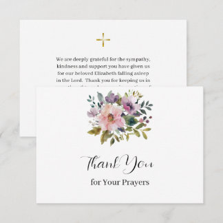 Carte De Remerciements De jolies fleurs rose violet aquarelle Funérailles
