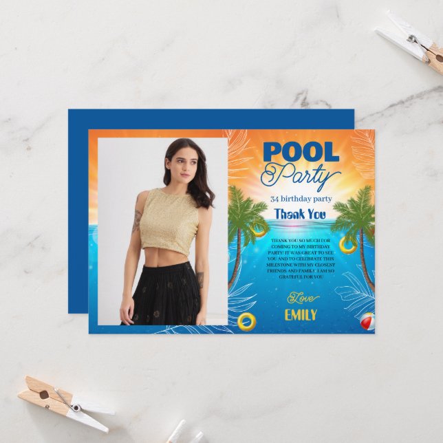 carte de remerciements de la fête de la piscine de (Devant/Arrière en situation)