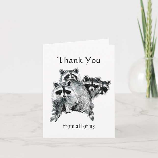 Carte De Remerciements De la part de toute la famille Fun Raccoon pour di (Devant)
