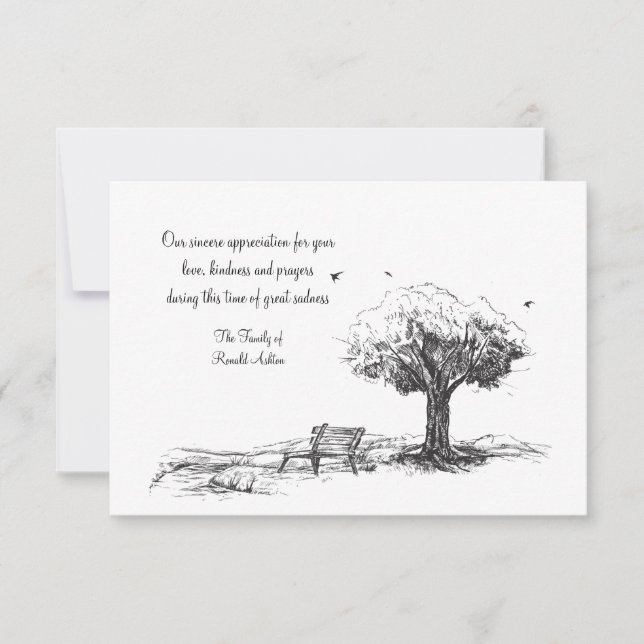 Carte de remerciements de la sympathie du banc vid (Devant)