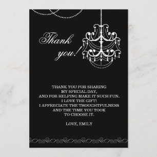 Carte de remerciements de lustre noir blanc