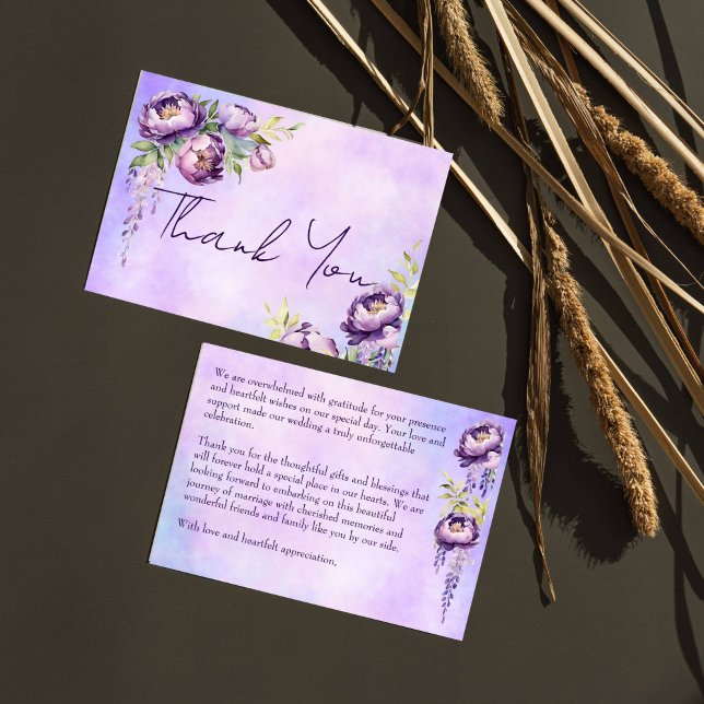 Carte De Remerciements De magnifiques pivoines violettes lilas glycine  m (Elegant purple peonies lilac wisteria thank you card bridal shower thank you wedding thank you card)