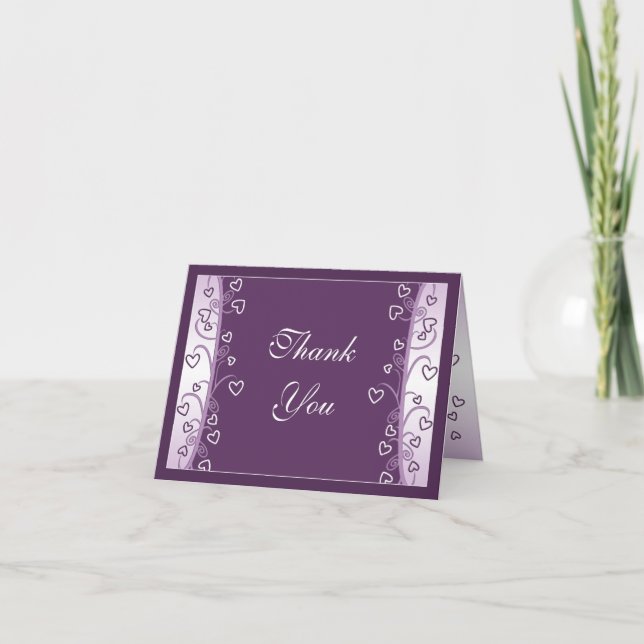 Carte de Remerciements de Mariage Cœurs Violets La (Devant)