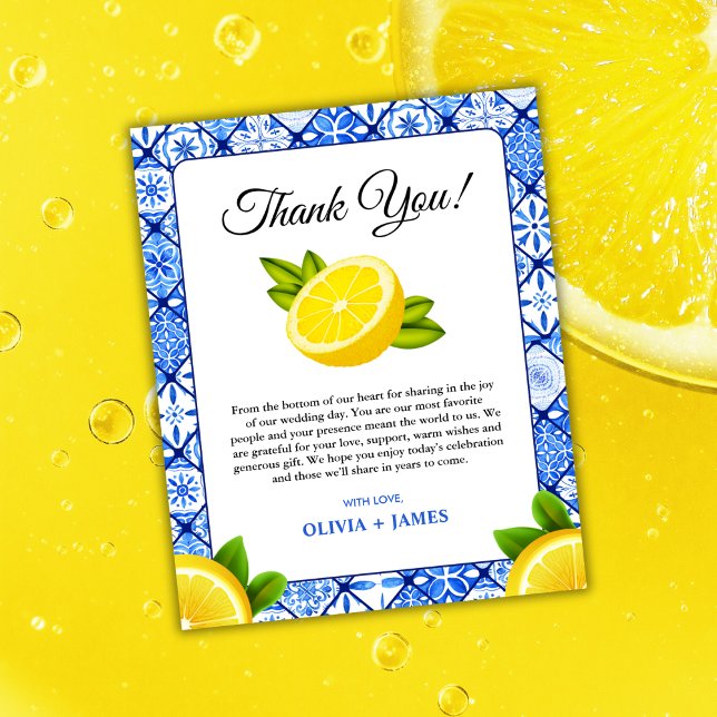 Carte de remerciements de Mariage de citron italie (Mediterranean Italian Lemon Wedding Thank You Card )