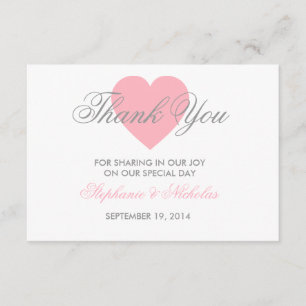 Carte de remerciements de mariage de coeur d'amour