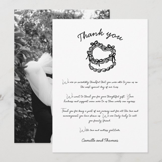 Carte de remerciements de Mariage de gâteau à main (Devant / Derrière)