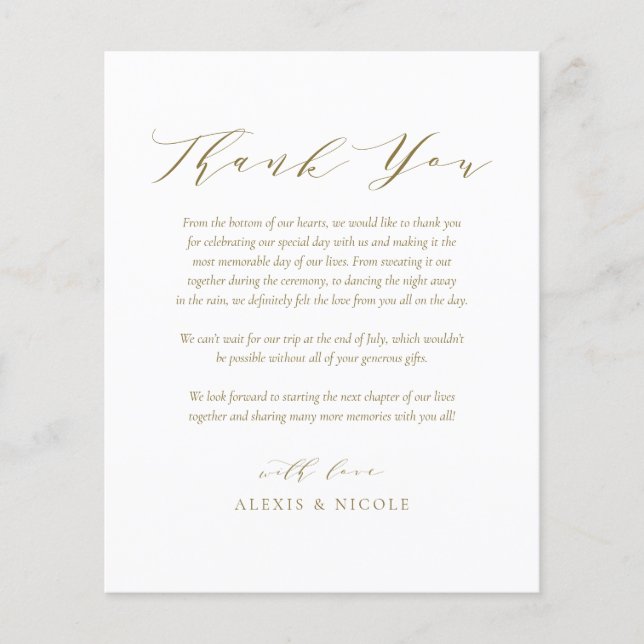 Carte de remerciements de Mariage de script minima (Devant)