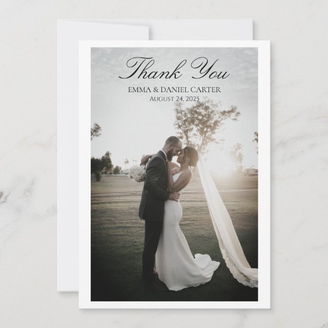 Carte de remerciements de mariage élégant avec pho (Devant)