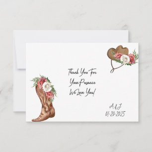 CARTE DE REMERCIEMENTS DE MARIAGE FLEURIE ROSE COW