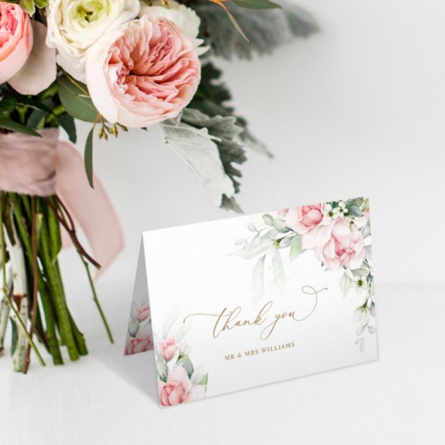 Carte de remerciements de Mariage floral Blush & E (Créateur téléchargé)