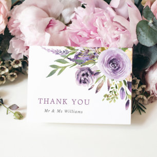 Carte de remerciements de Mariage Floral Rose viol