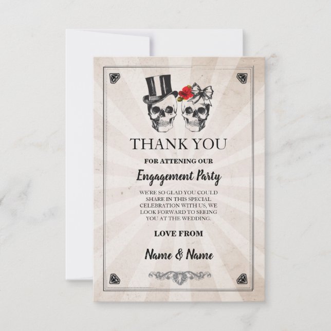 Carte de Remerciements de Mariage Halloween Crânes (Devant)