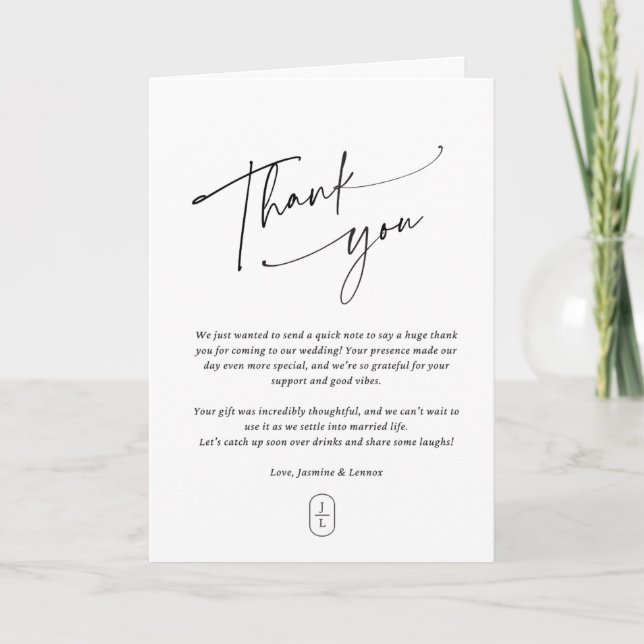 Carte de Remerciements de Mariage – Monogramme Élé (Devant)