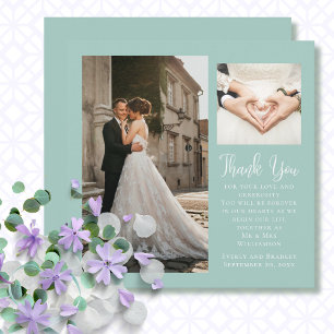 Carte de remerciements de Mariage photo vert à scr