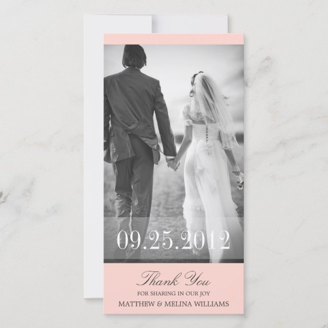 CARTE DE REMERCIEMENTS DE MARIAGE ROSE MERCI (Devant)
