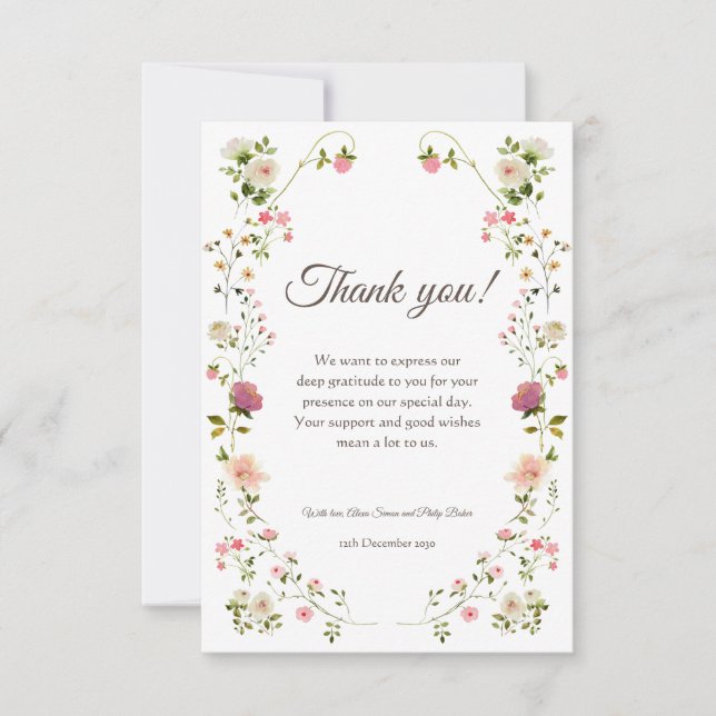 Carte de remerciements de Mariage vert et blanc (Devant)